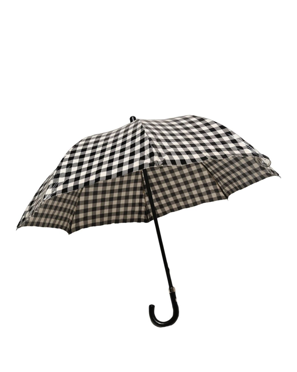 Dolce & Gabbana Multicolor Black White Gingham Check Cotton Long Handle Umbrella
