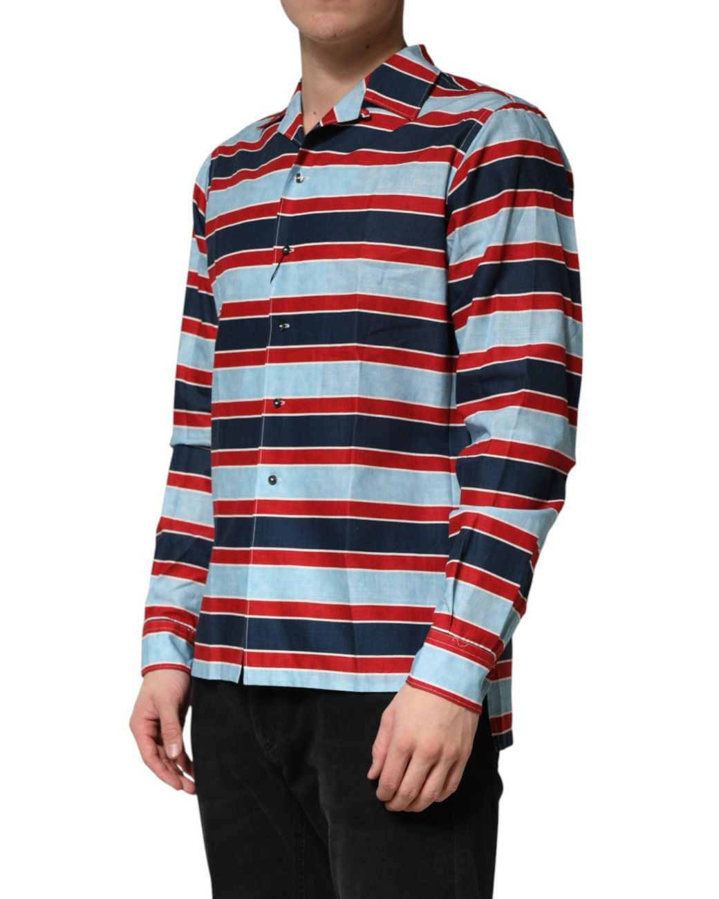 Dolce & Gabbana Blue Stripes Cotton Button Down Shirt for men