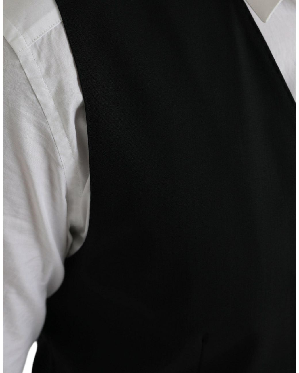 Dolce & Gabbana Black Wool Formal Dress Waistcoat Vest for men