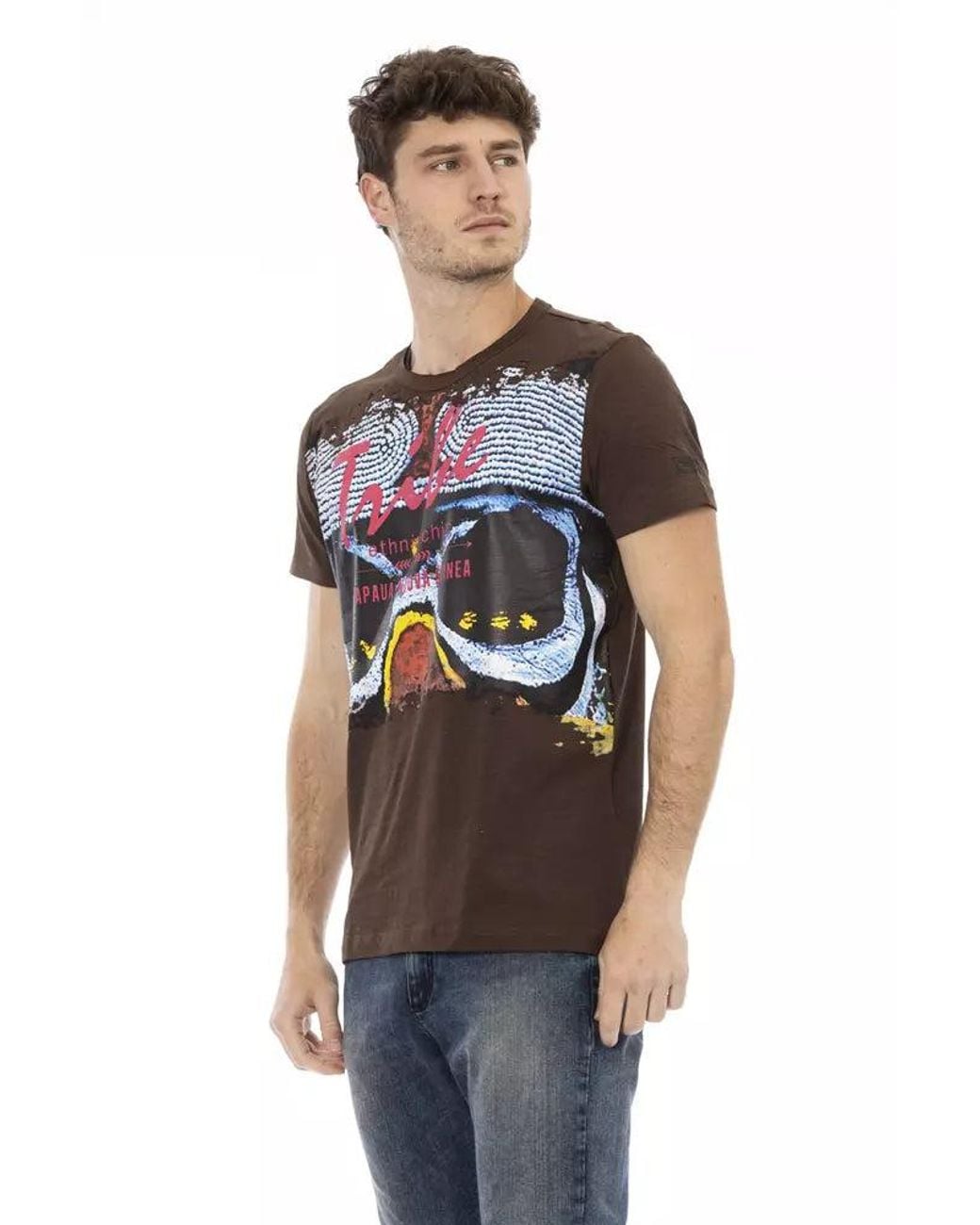 TRUSSARDI ACTION Black Brown Cotton Men T for men