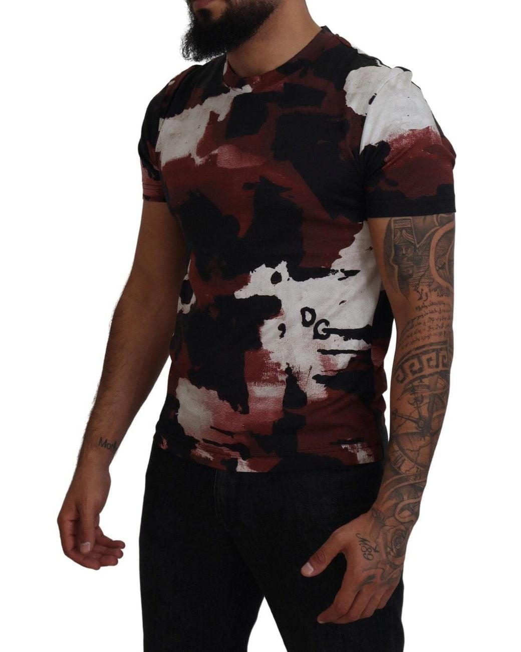 Dolce & Gabbana Black Multicolor Tie Dye Cotton Crew Neck T for men