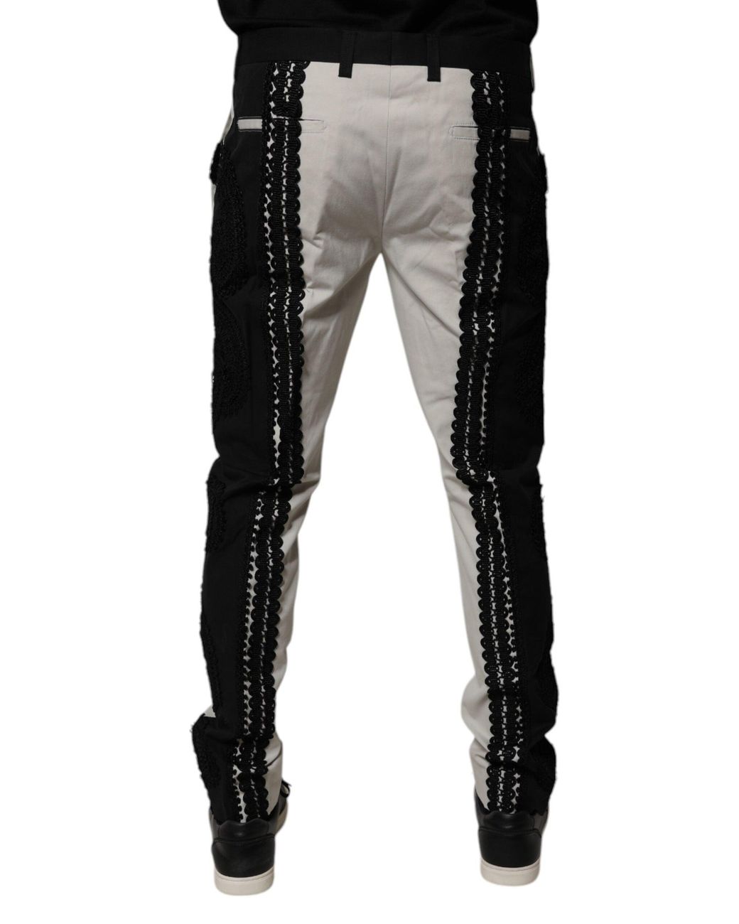 Dolce & Gabbana Black Lace Detail Cotton Trousers for men