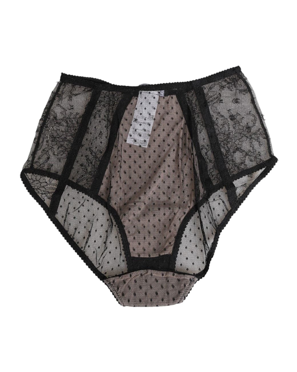 Dolce & Gabbana Gray Sheer Polka Dot Lace High Waist Underwear Polyamide Clothing