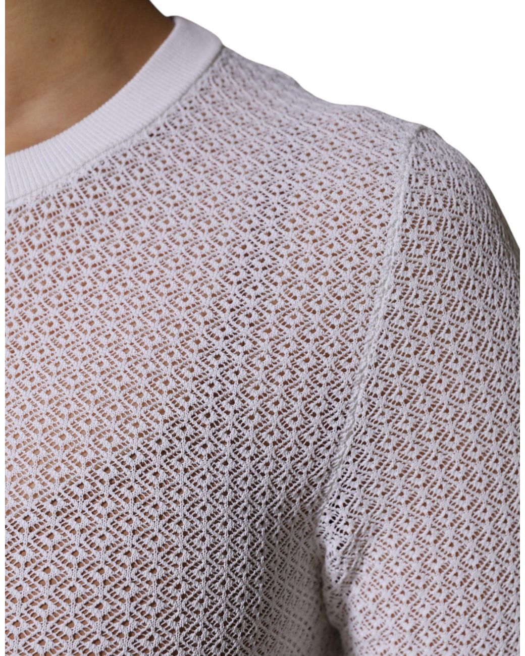 Dolce & Gabbana Gray White Round Neck Long Sleeves Pullover Top