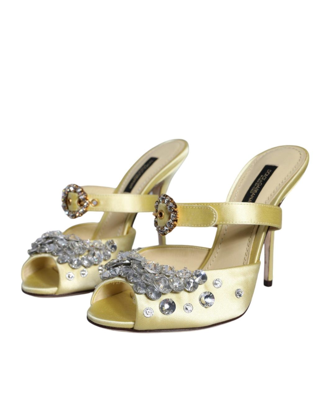 Dolce & Gabbana Metallic Mary Janes Satin Crystal Sandals Shoes