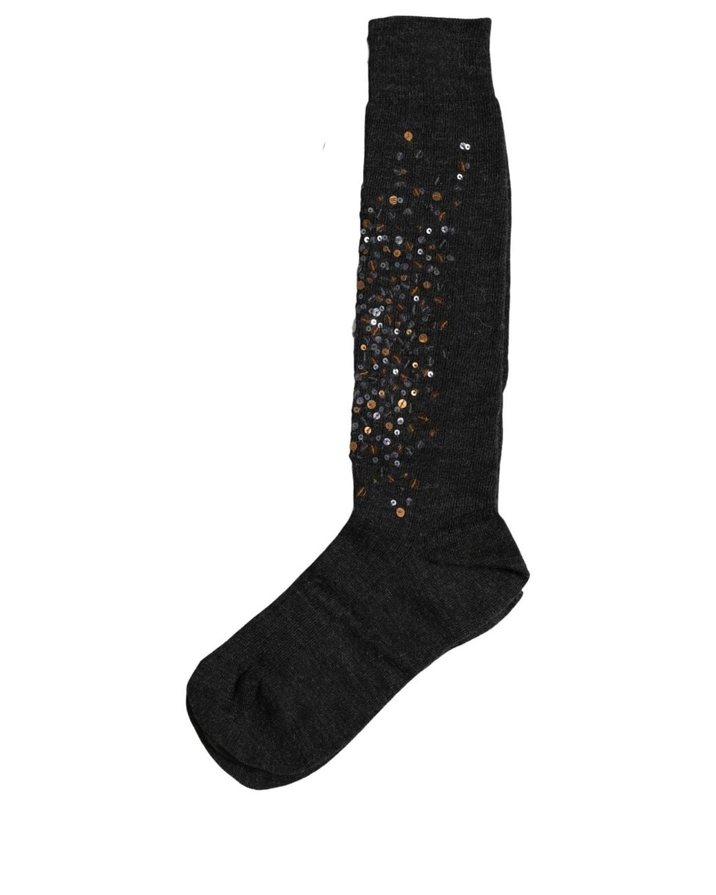 Dolce & Gabbana Black Dark Gray Sequined Wool Knee High Accessory Socks