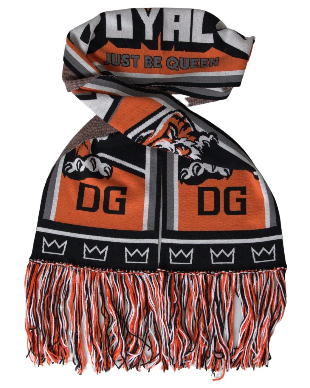 Dolce & Gabbana Red Multicolor Wool Dg Royals Wrap Fringe Scarf