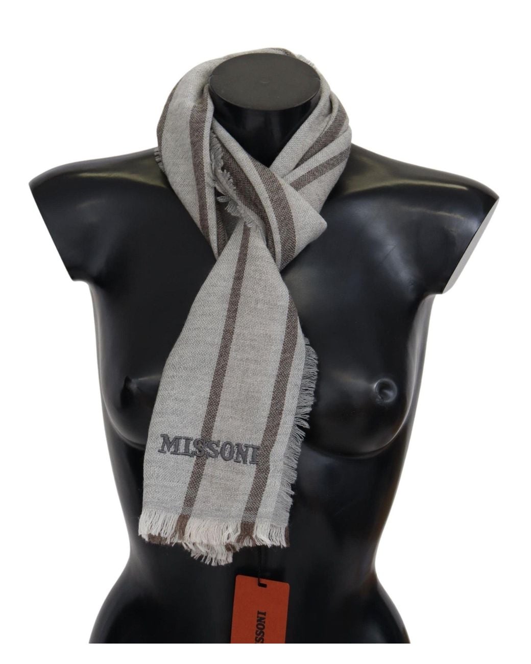 Missoni Black Wool Stripe Fringe Scarf for men