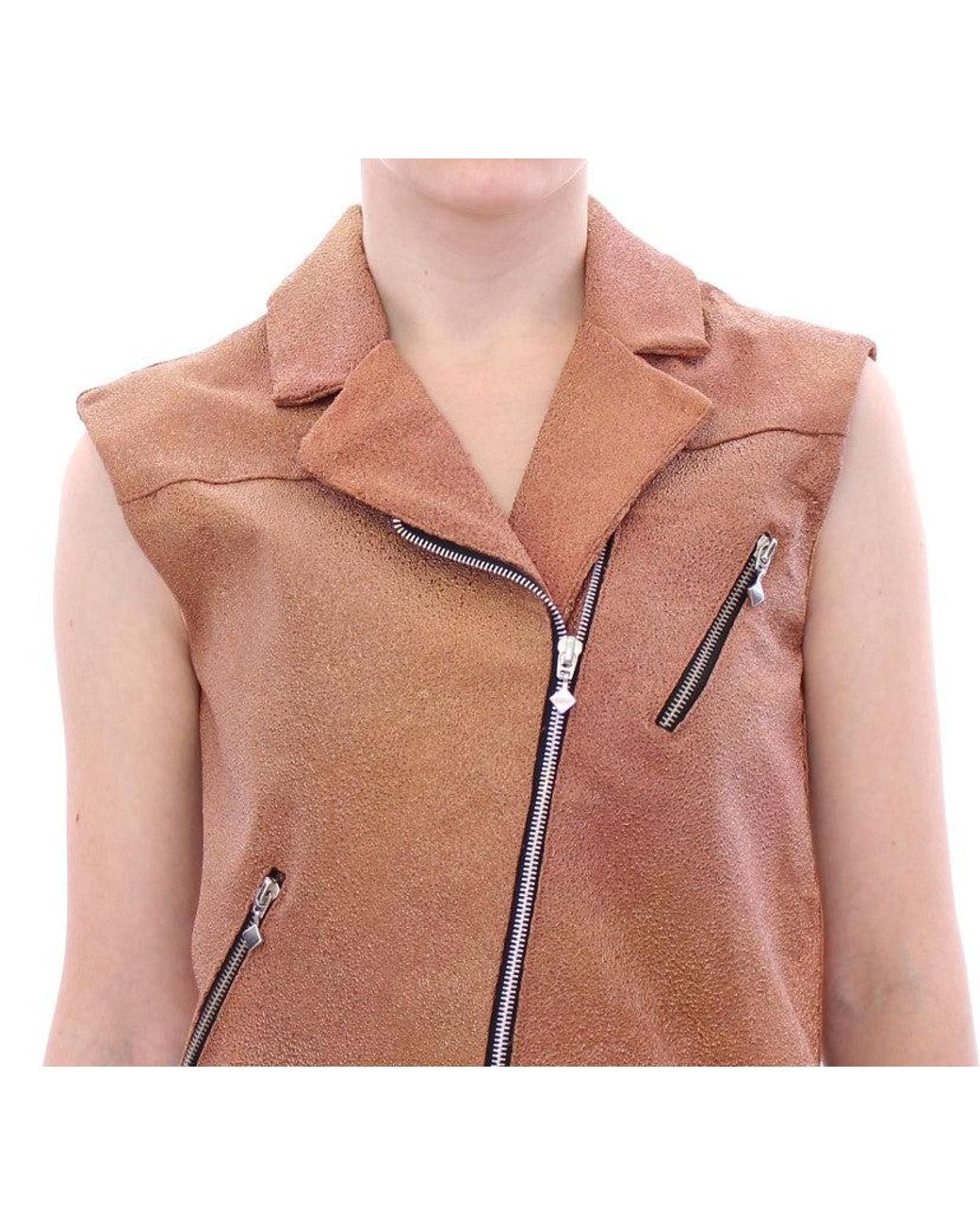 La Maison Du Couturier Blue Leather Jacket Brown Gss10168