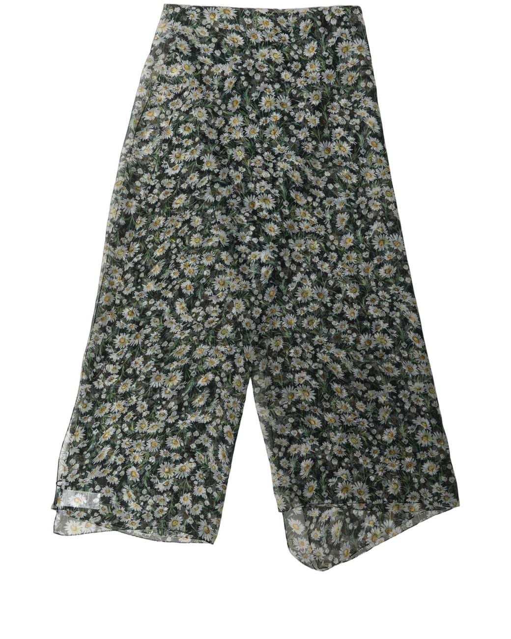 Dolce & Gabbana Green Black Silk Daisy Chiffon Long Stole Scarf