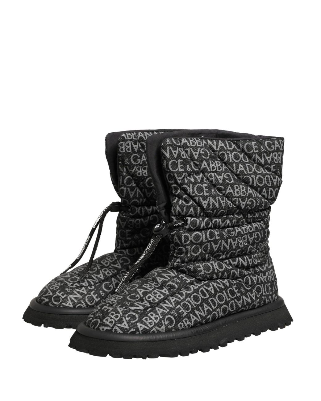 Dolce & Gabbana Black Logo Print Lace Up Snow Boots Shoes for men