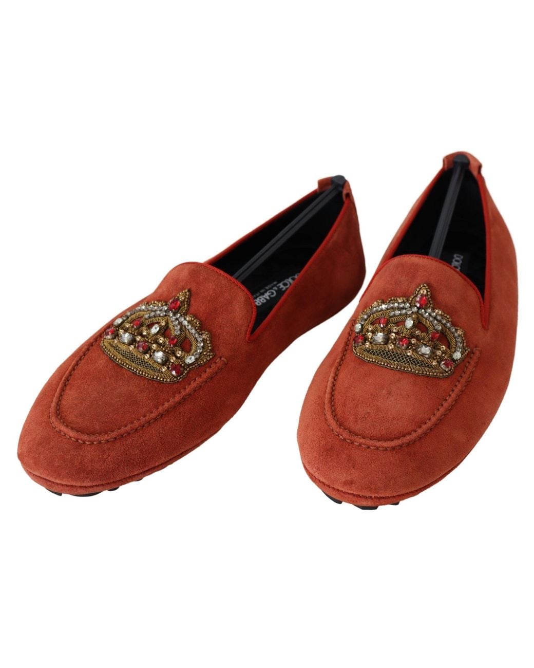 Dolce & Gabbana Black Leather Crystal Crown Loafers Shoes for men