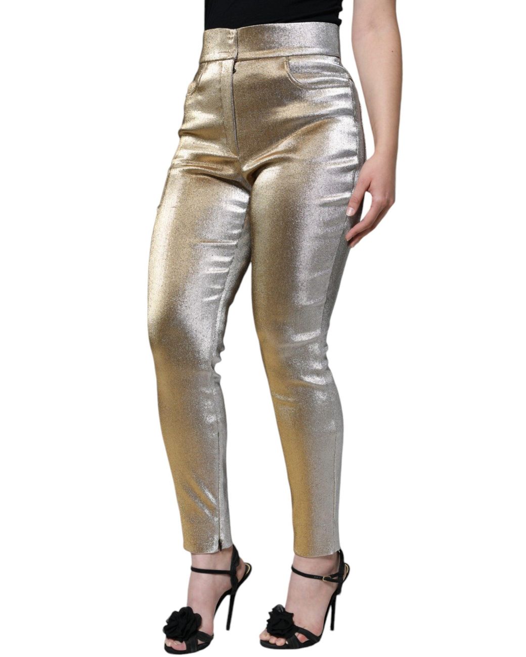 Dolce & Gabbana Multicolor Metallic Gold High Waist Skinny Pants