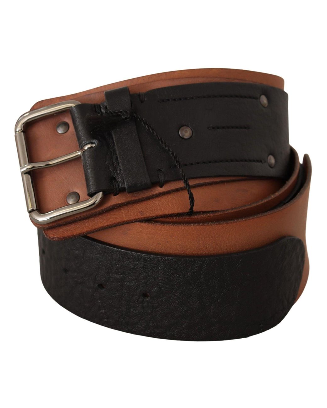 CoSTUME NATIONAL Black Brown Leather Silver Buckle