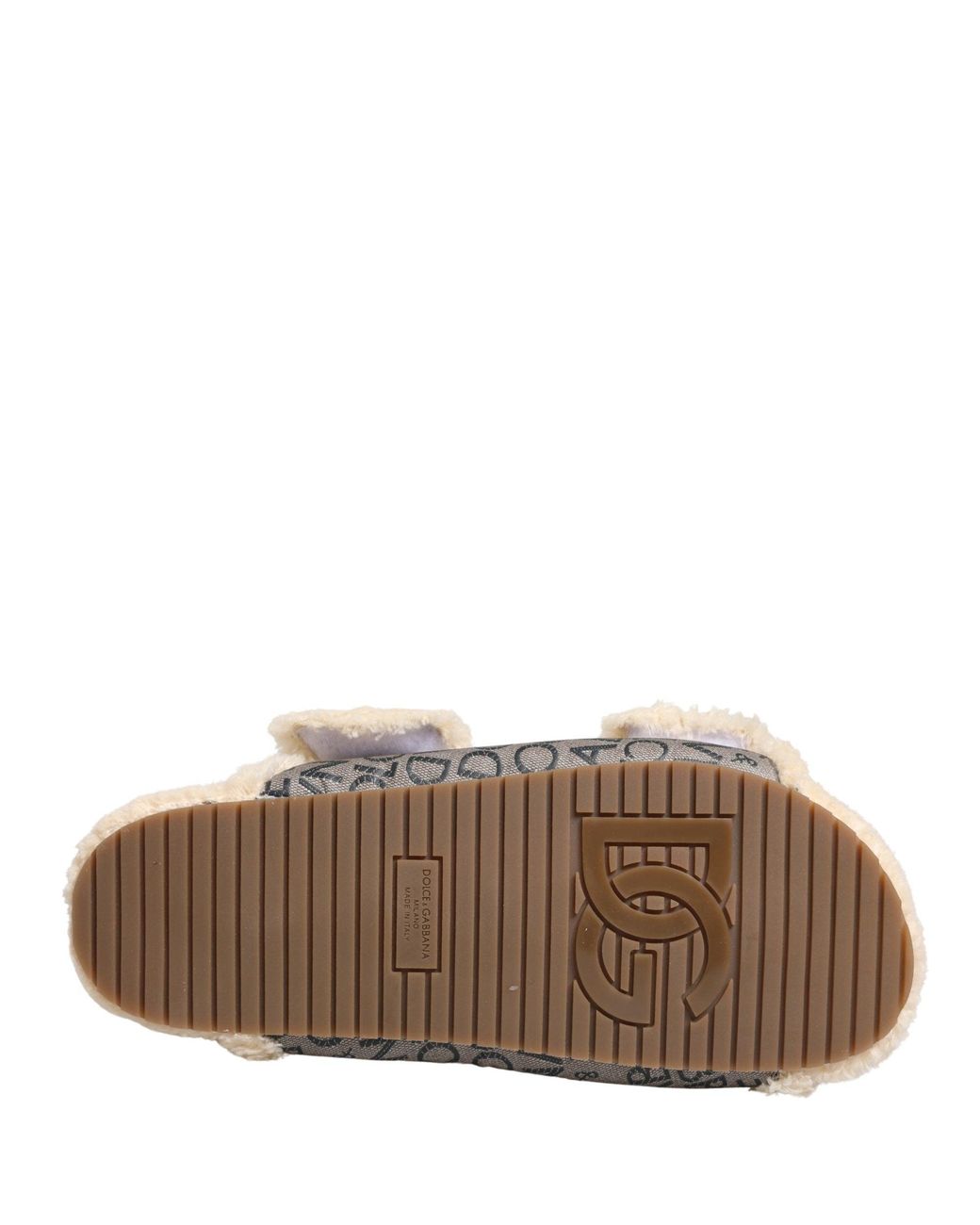 Dolce & Gabbana Natural Beige Faux Fur Logo Print Flats Sandals Shoes for men