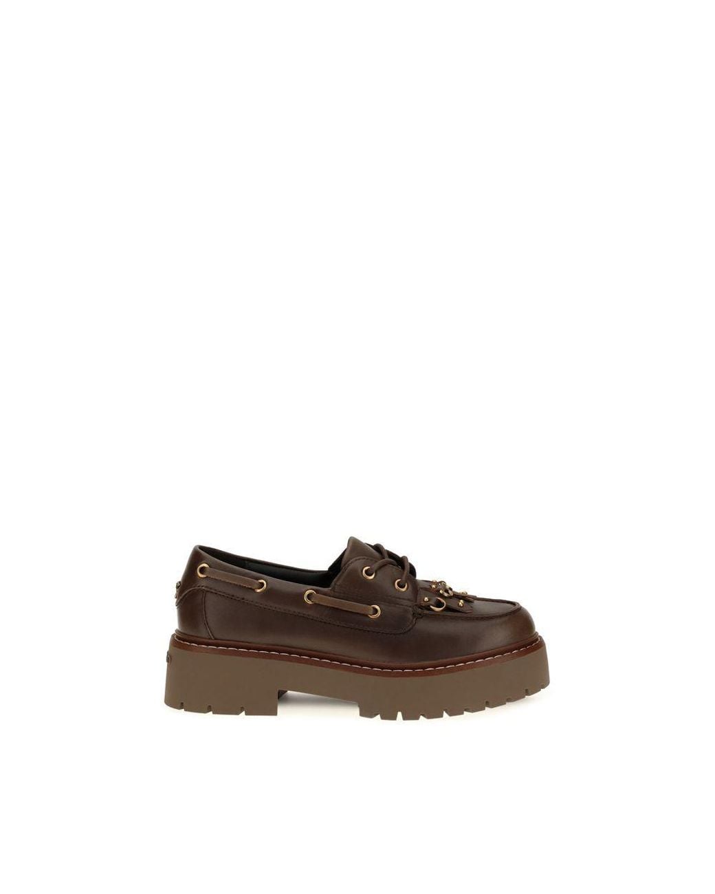 Pinko Brown Calf Leather Bos Taurus Platform Loafers