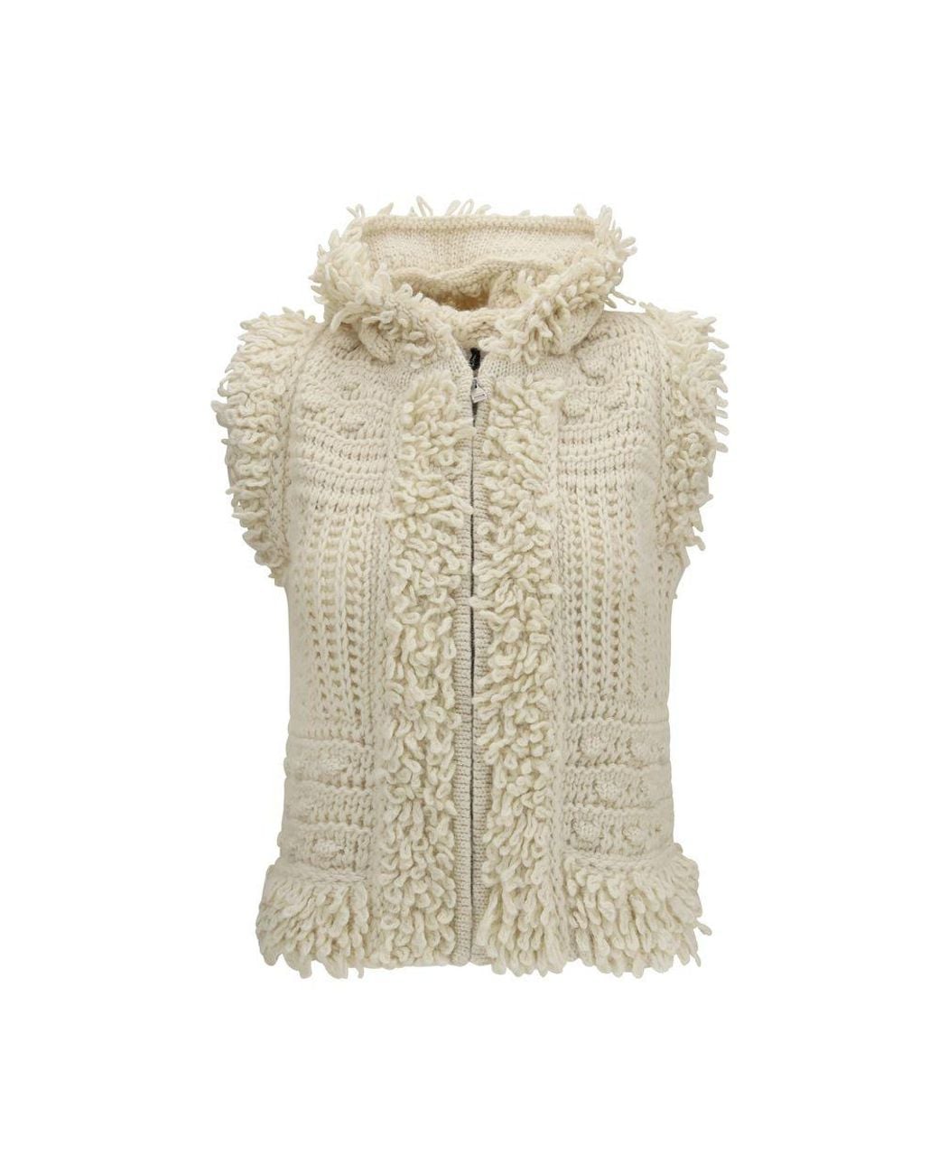 Fendi Natural White Wool Oves Aries Sleeveless Jacket