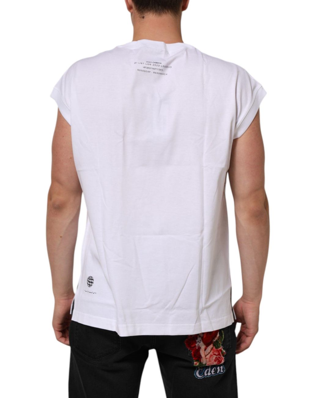 Dolce & Gabbana White Cotton Sleeveless Printed Tank T for men