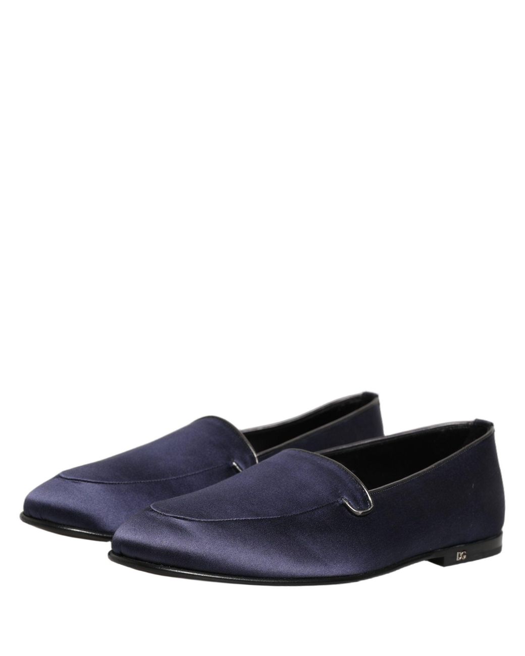 Dolce & Gabbana Blue Satin Logo Slip On Flats Loafers Shoes for men
