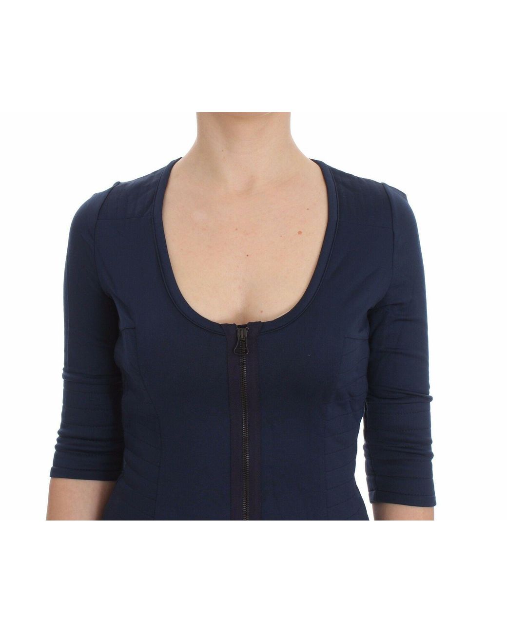 Exte Blue Cotton Top Zipper Deep Crew