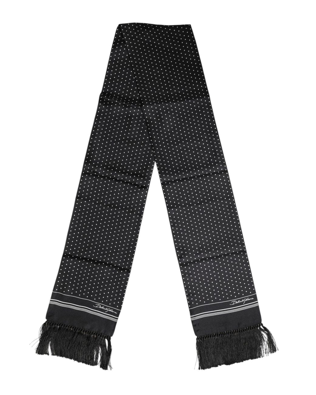 Dolce & Gabbana Black Polka Dot Fringes Foulard Scarf for men