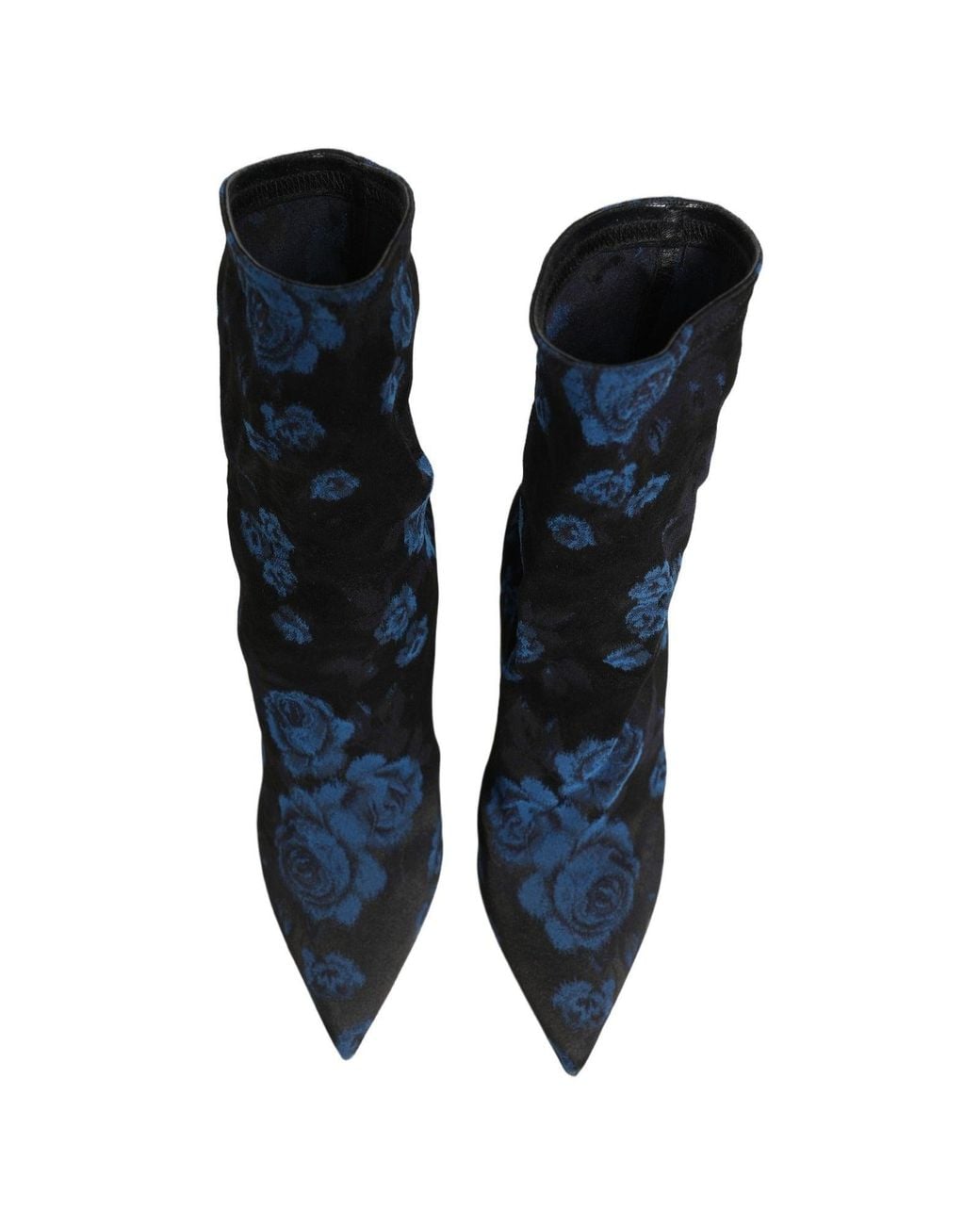 Dolce & Gabbana Blue Floral Stretch Sock Boots Shoes