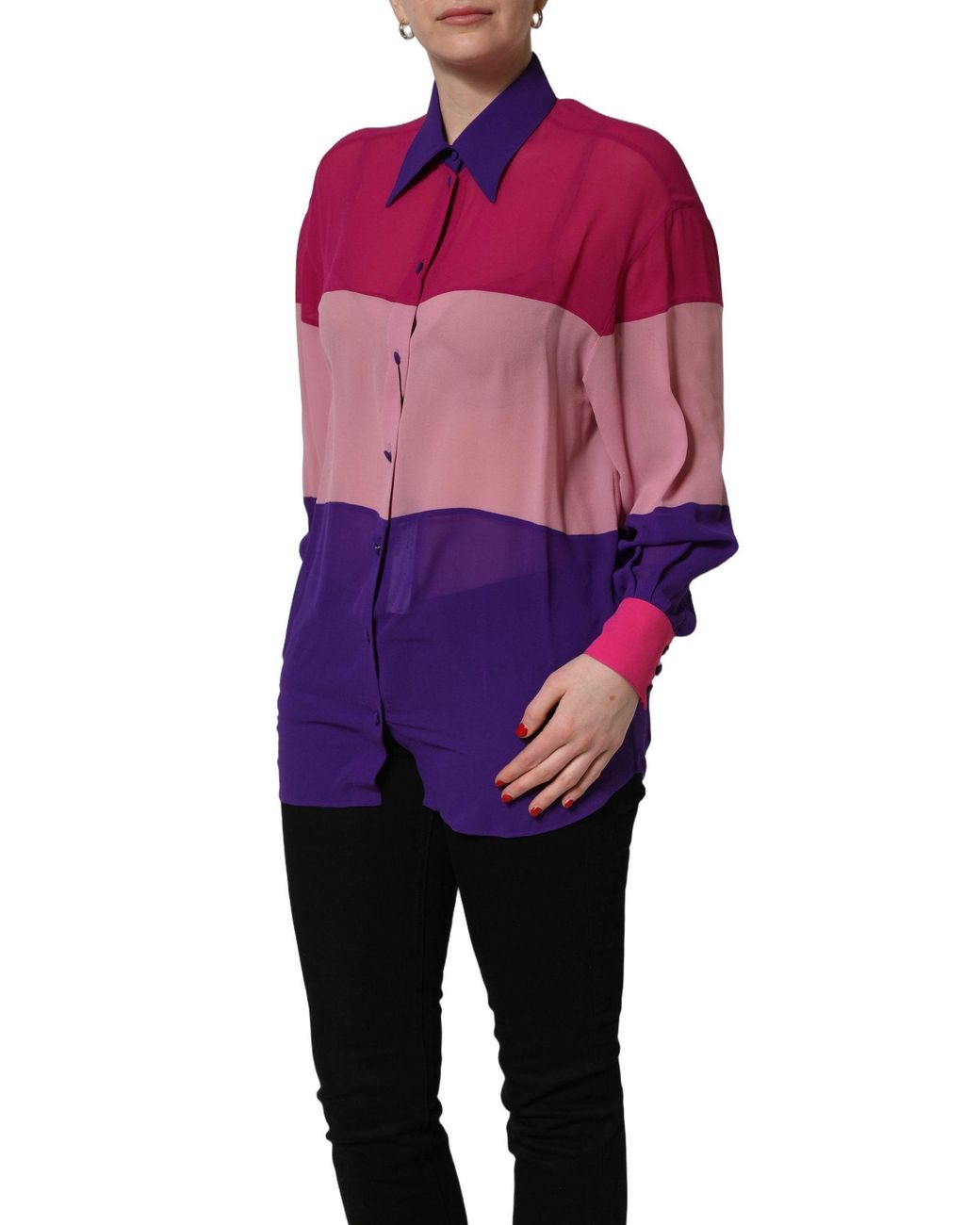 Dolce & Gabbana Purple Multicolor Silk Patchwork Shirt Blouse Top