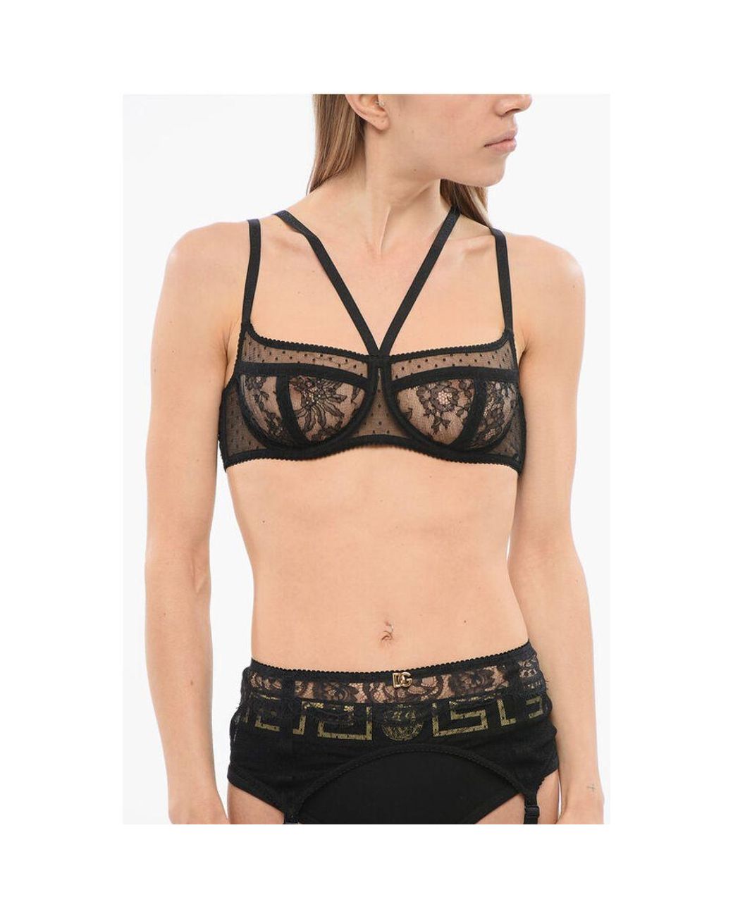 Dolce & Gabbana Black Floral Lace Nylon Balconcino Bra Underwear