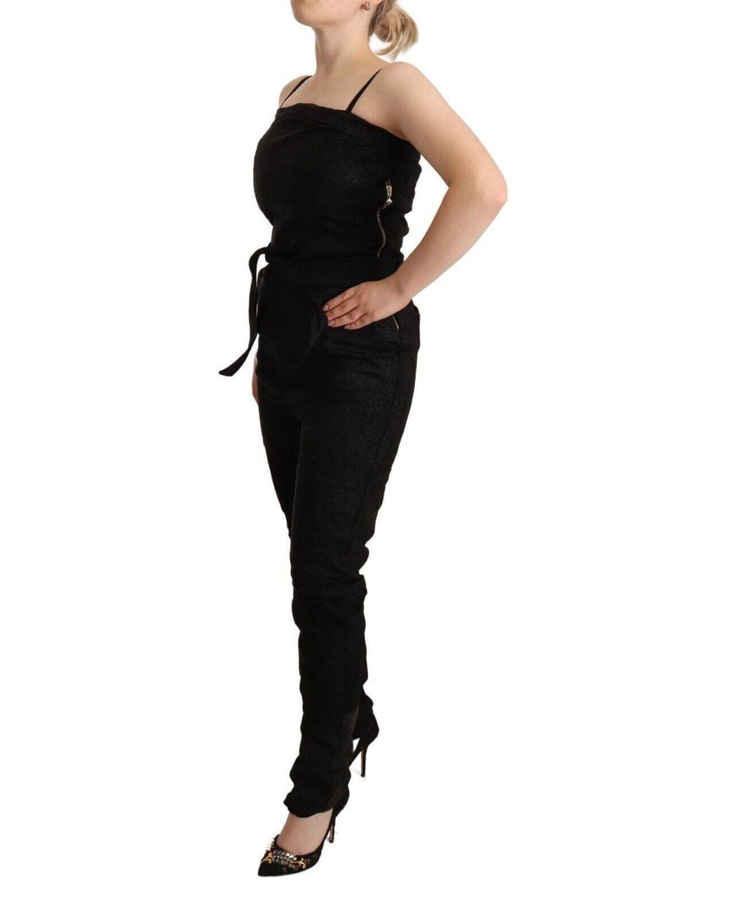 La Maison Du Couturier Black Spaghetti Strap Jumpsuit Dress