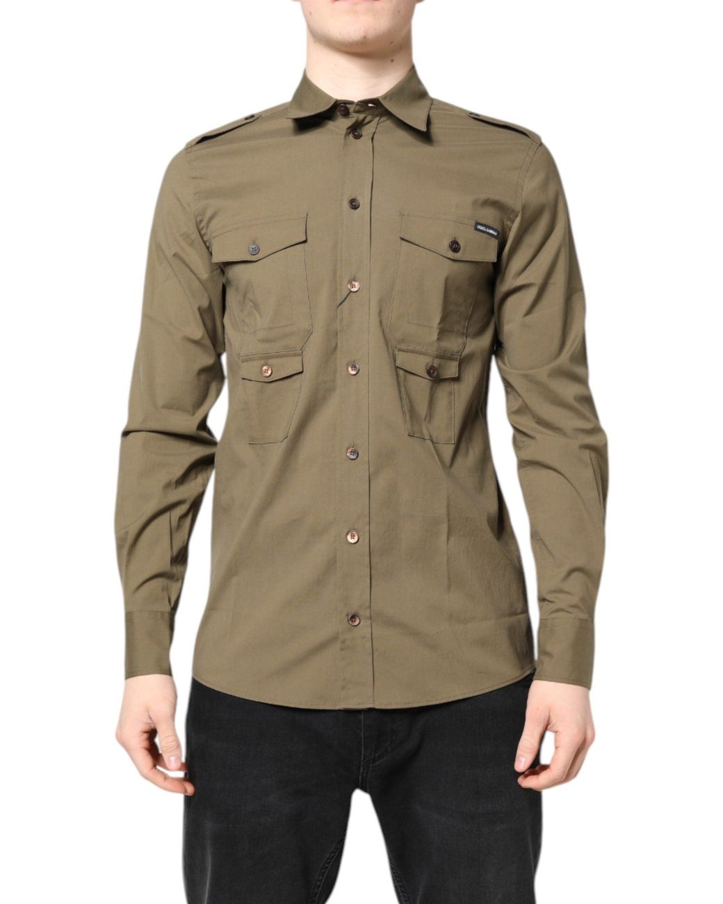 Dolce & Gabbana Green Cotton Stretch Casual Long Sleeves Shirt for men