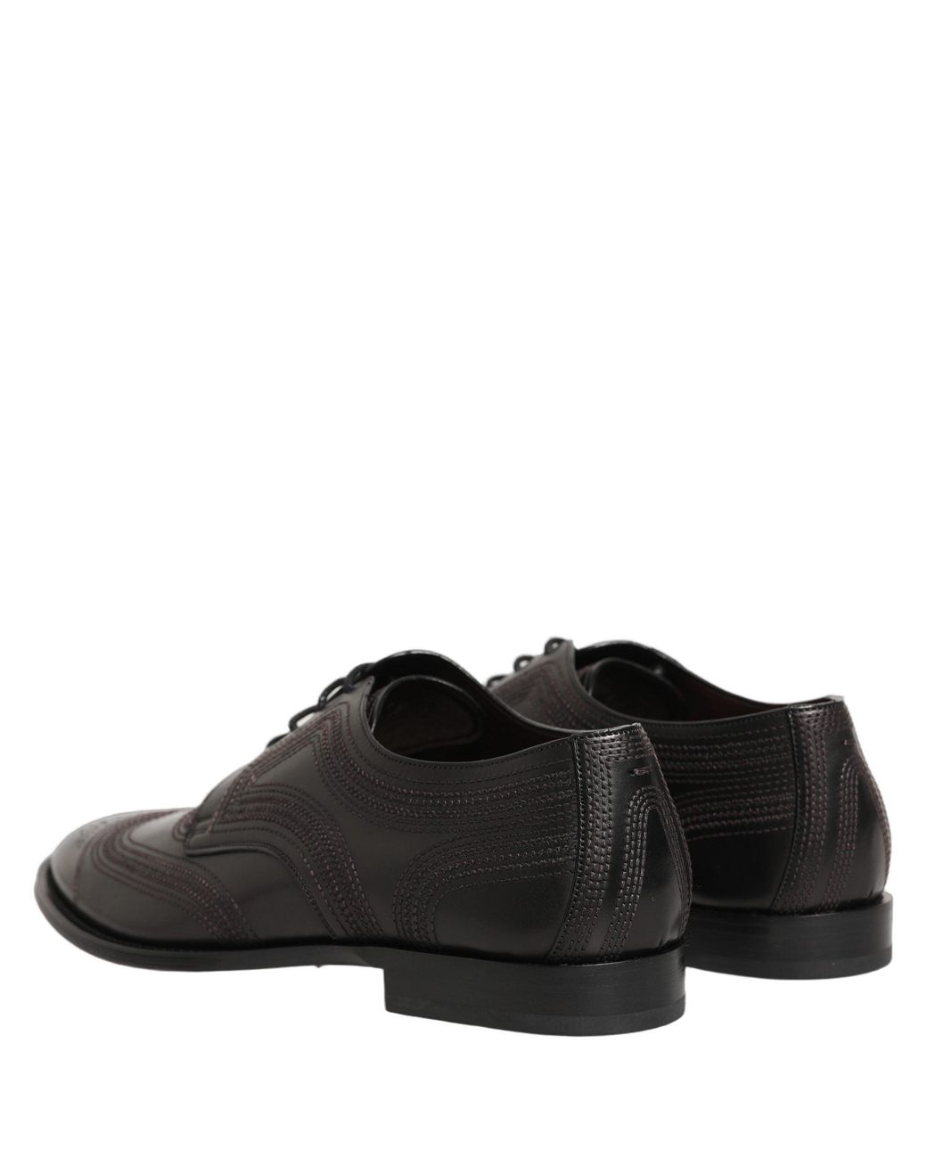 Dolce & Gabbana Brown Black Embroidered Leather Derby Dress Shoes for men