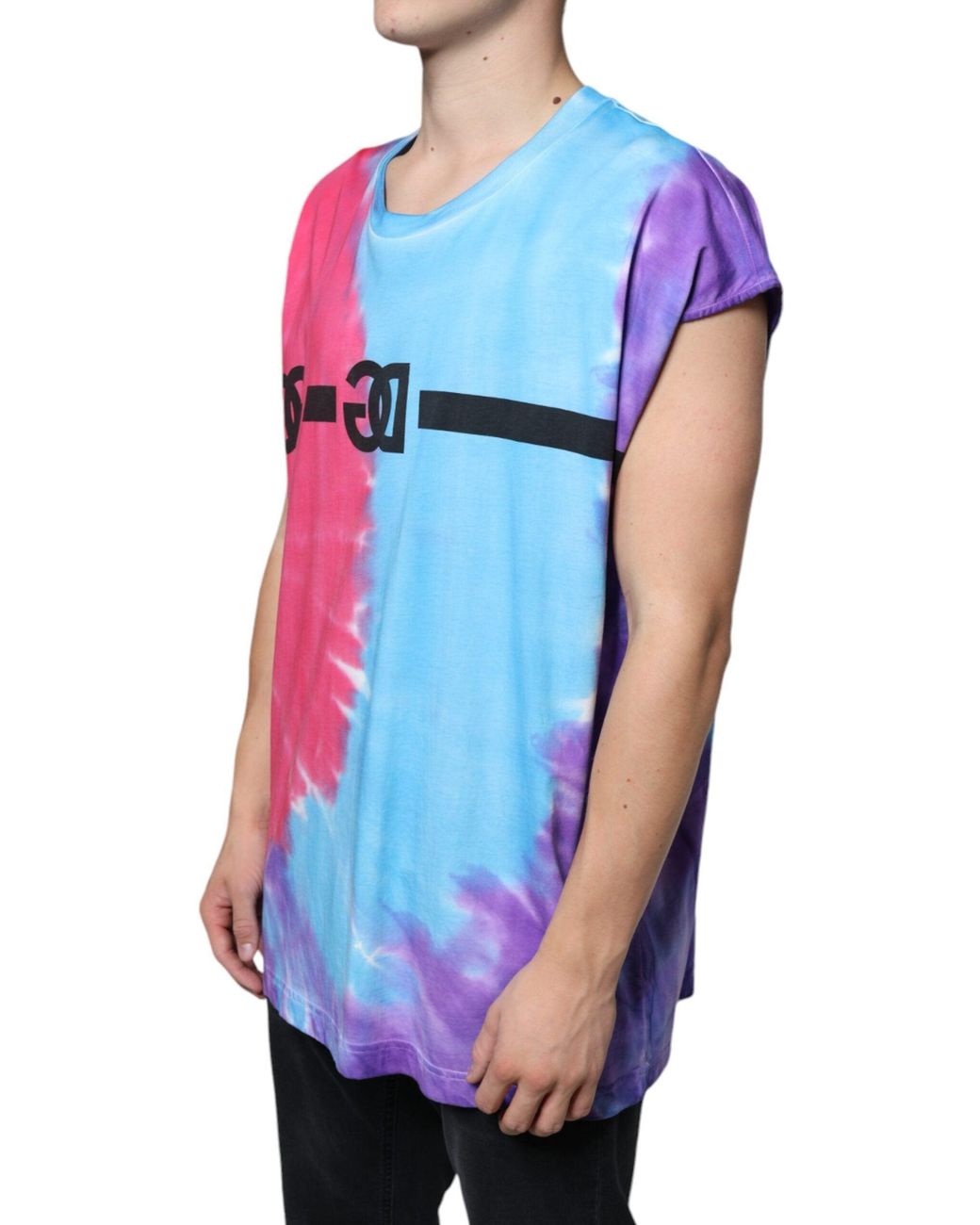 Dolce & Gabbana Blue Tie Dye Cotton Sleeveless T-Shirt for men