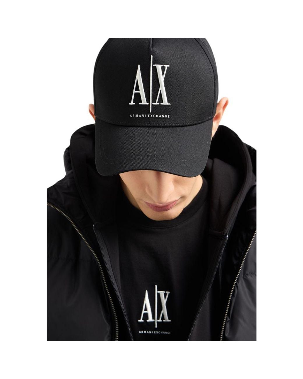 ARMANI EXCHANGE Black Cotton Caps Baseball Hat for men