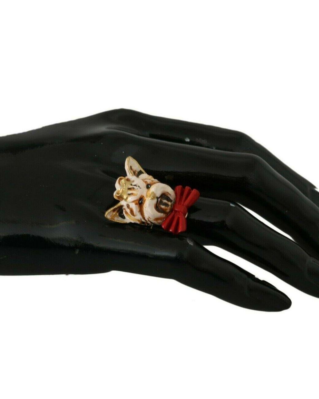 Dolce & Gabbana Black Brass Resin Dog Pet Branded Accessory Ring