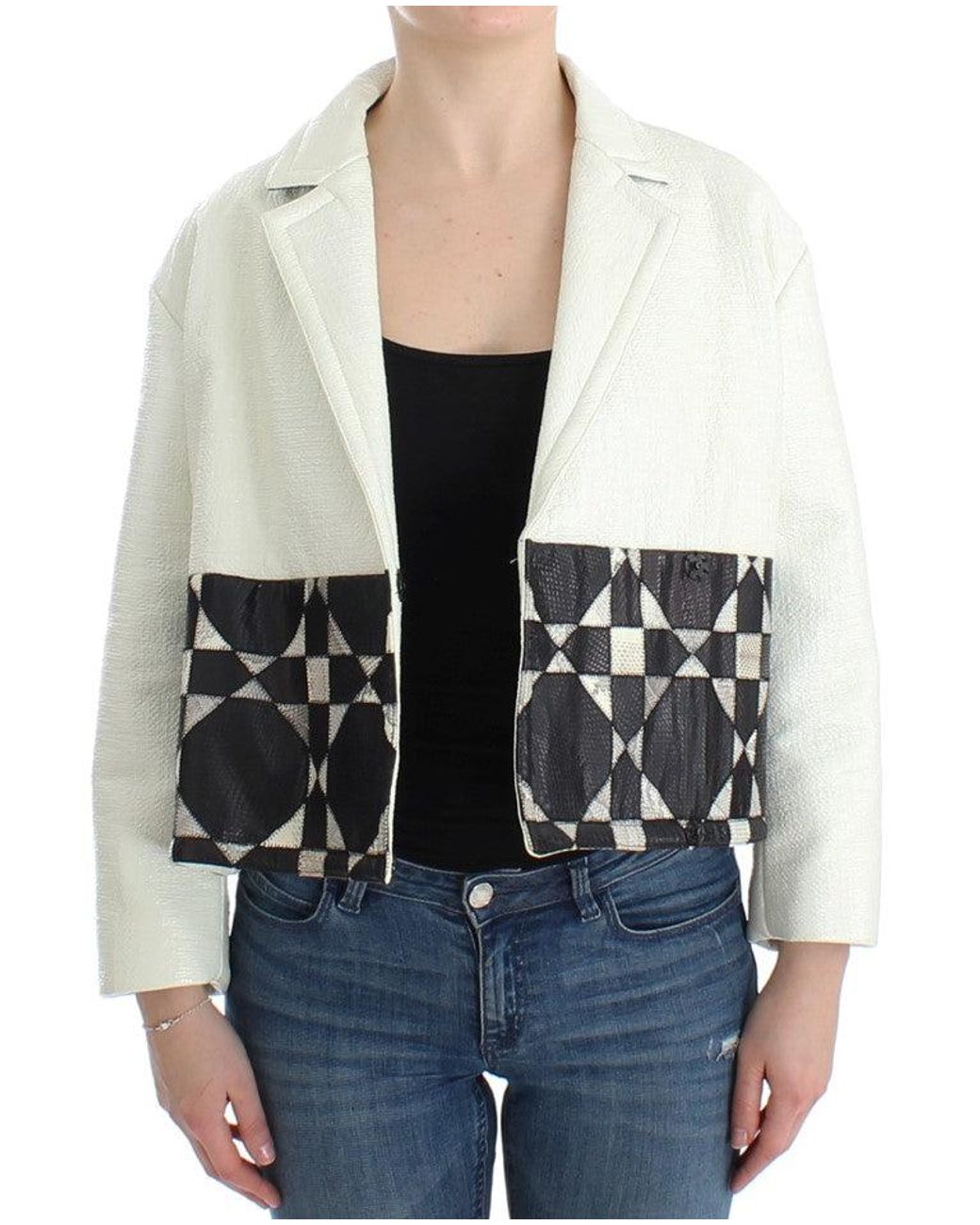 Andrea Pompilio White Cropped Leather Jacket