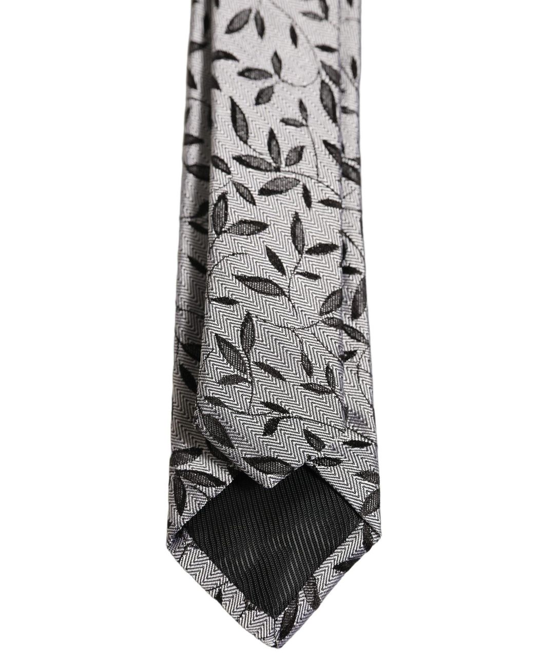 Dolce & Gabbana Gray Silk Leaf Pattern Adjustable 'Sd Neckmen's Tie for men