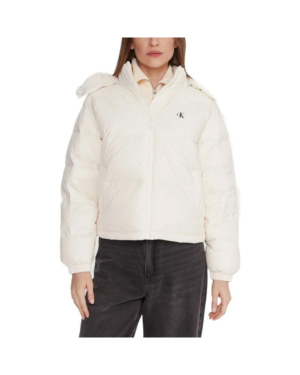 Calvin Klein White Cream Polyamide Coat