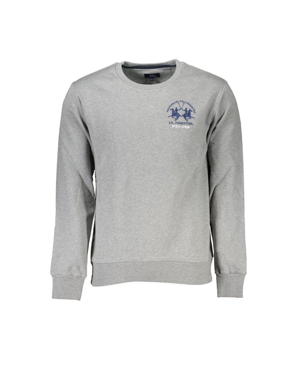 La Martina Gray Chic Crew Neck Cotton Sweatshirt for men