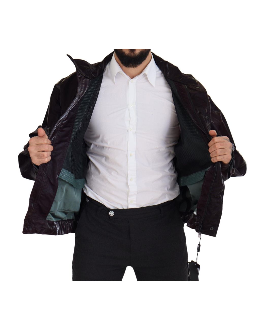 Dolce & Gabbana Black Bordeaux Nylon Collaredcoat Jacket for men