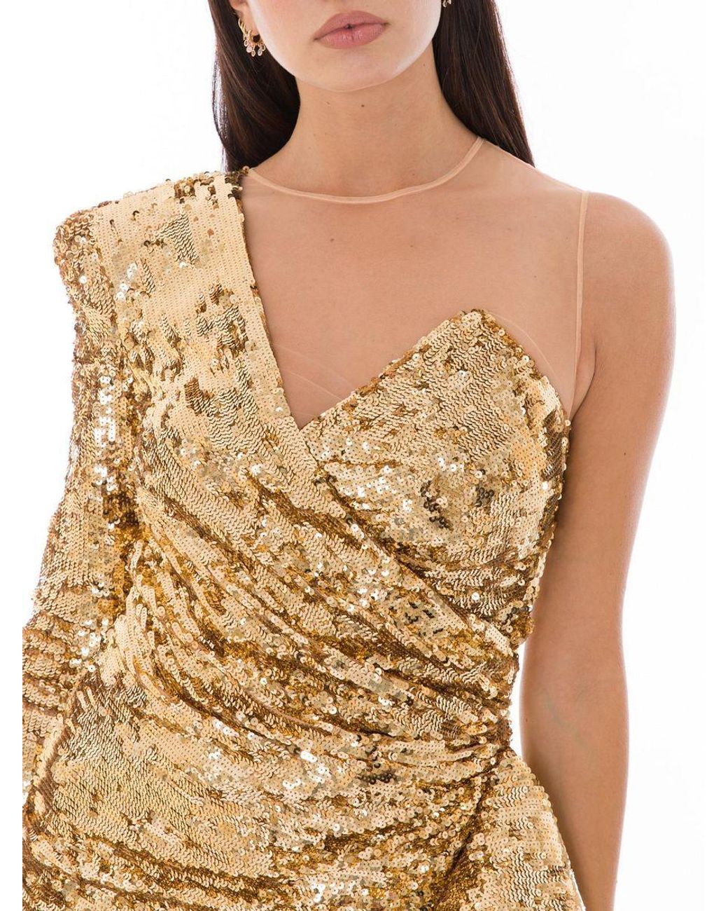 Elisabetta Franchi Yellow Glistening Gold Sequin Evening Dress