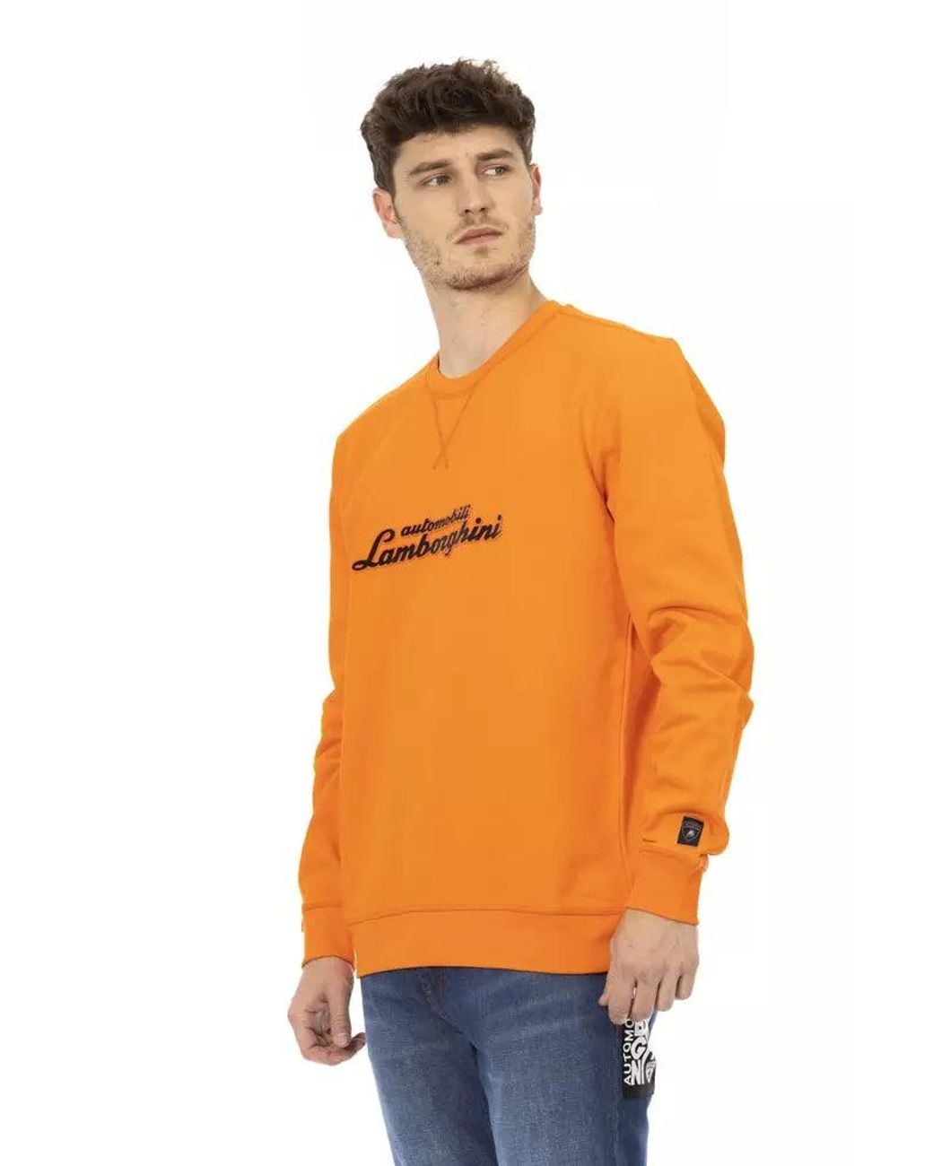 Automobili Lamborghini Orange Sleek Crewneck Sweatshirt With Sleeve Logo for men