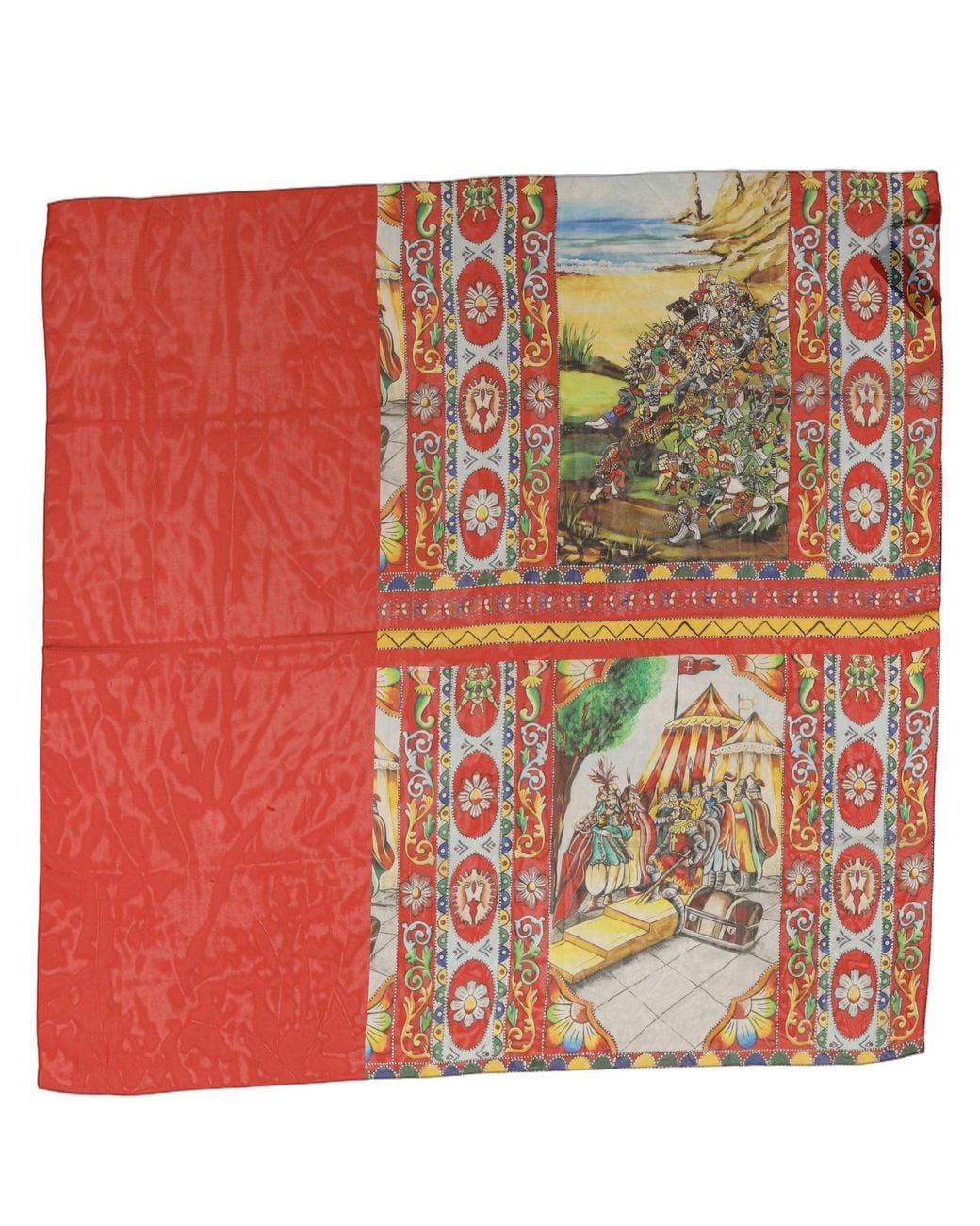 Dolce & Gabbana Red Silk Historical Print Foulard Scarf