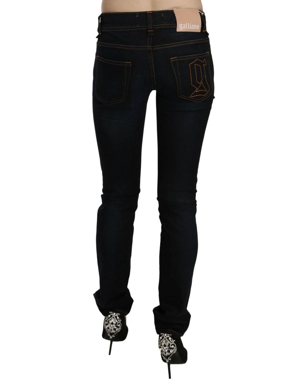 John Galliano Black Dark Blue Mid Waist Slim Fit Denim Casual Pants Jeans