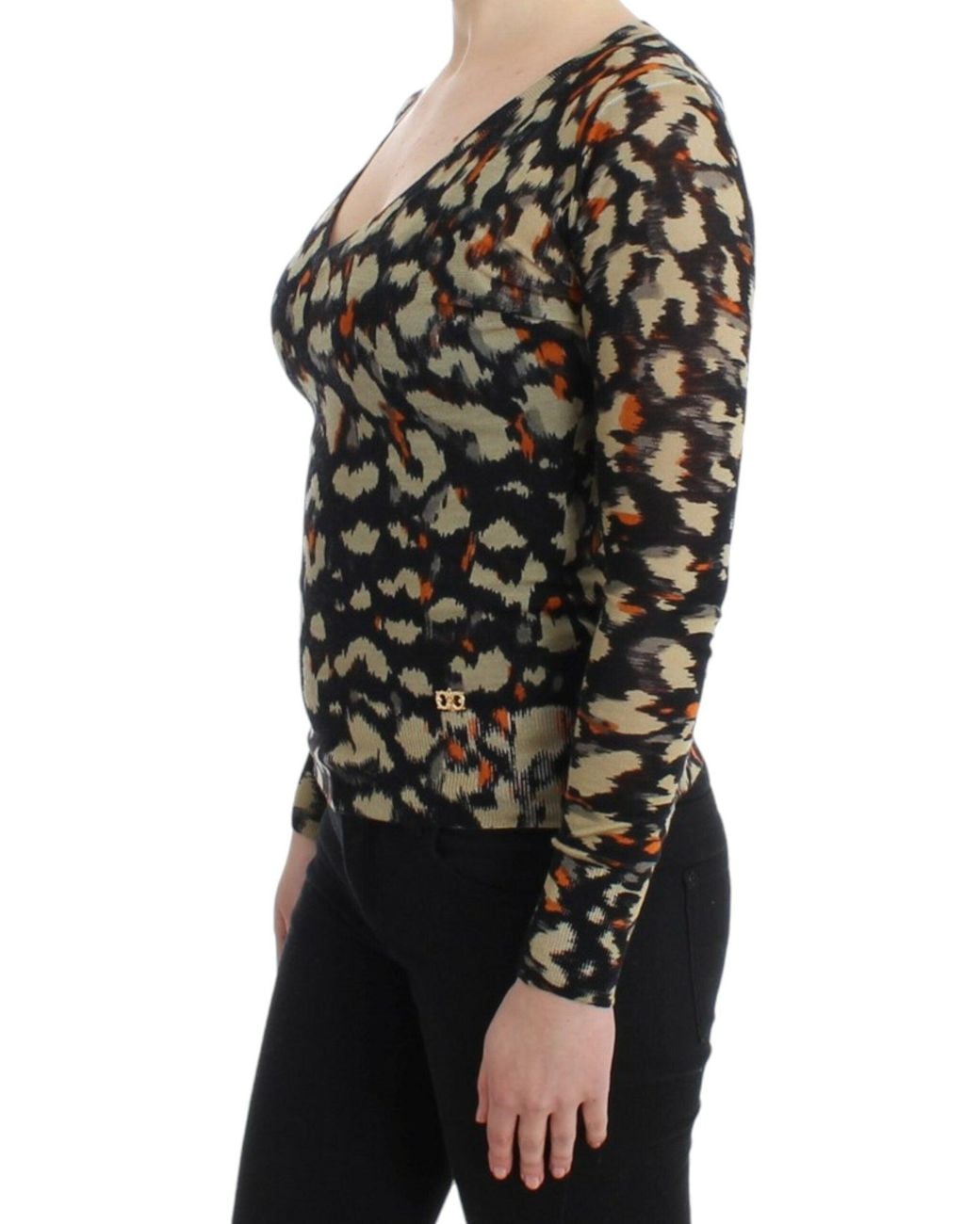 Roberto Cavalli Black Elegant V-Neck Wool Jumper