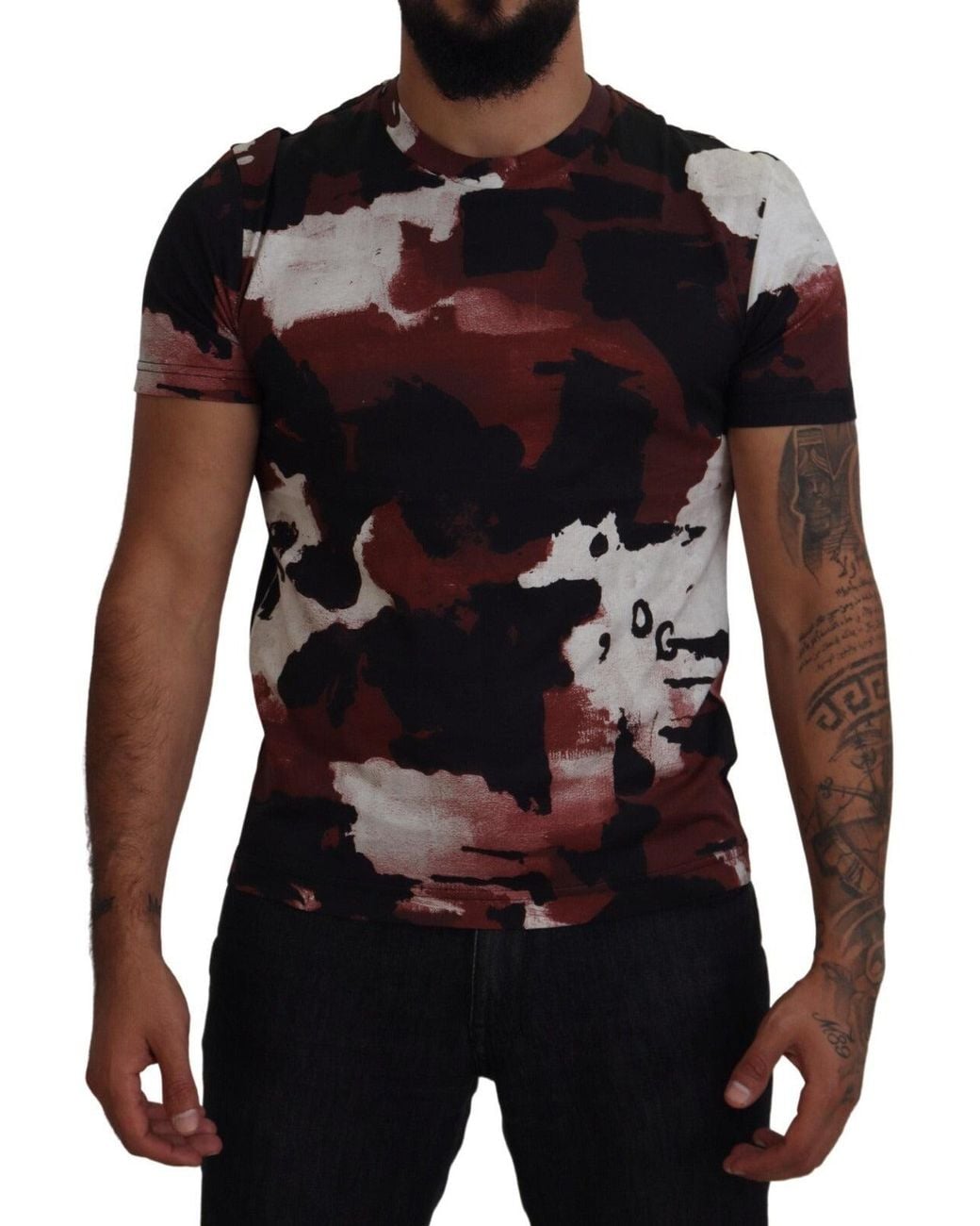 Dolce & Gabbana Black Multicolor Tie Dye Cotton Crew Neck T for men