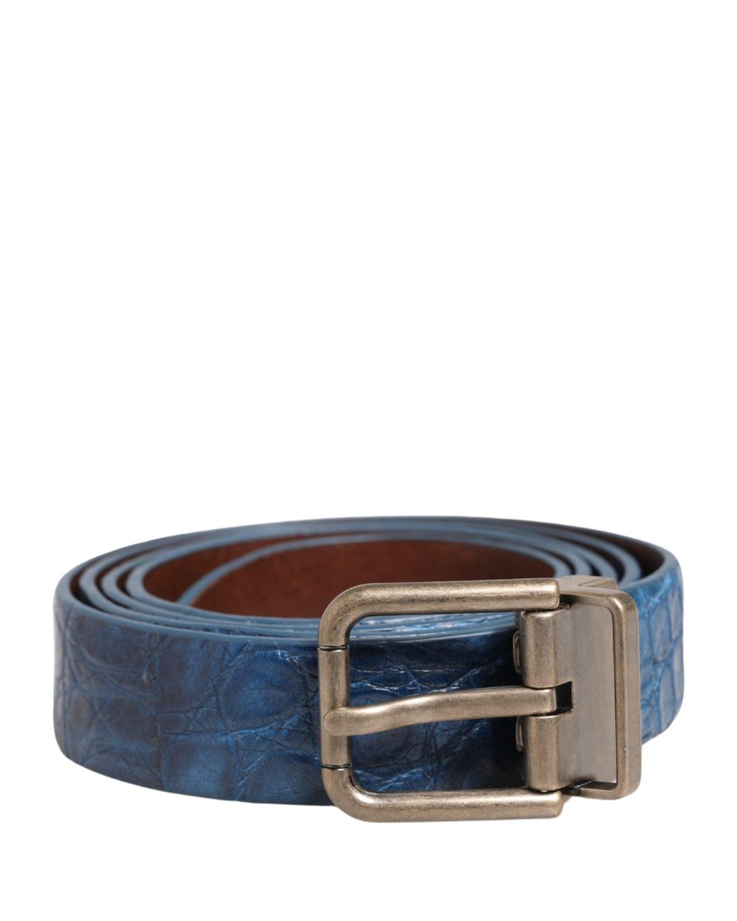 Dolce & Gabbana Blue Leather Tone Metal Buckle Belt Caiman for men