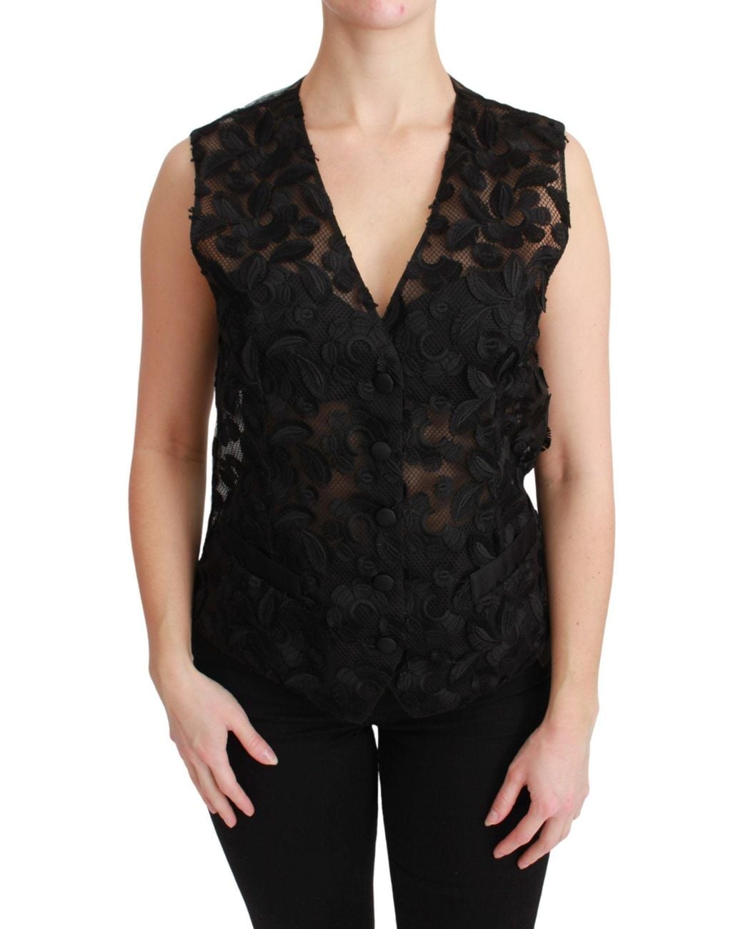 Dolce & Gabbana Black Floral Brocade Top Gilet Waistcoat