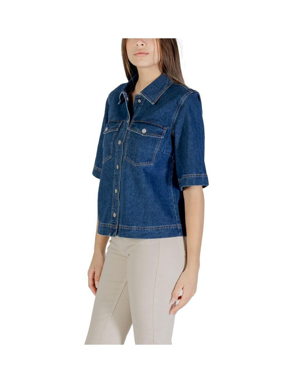 ONLY Blue Cotton Shortsleeve Shirt