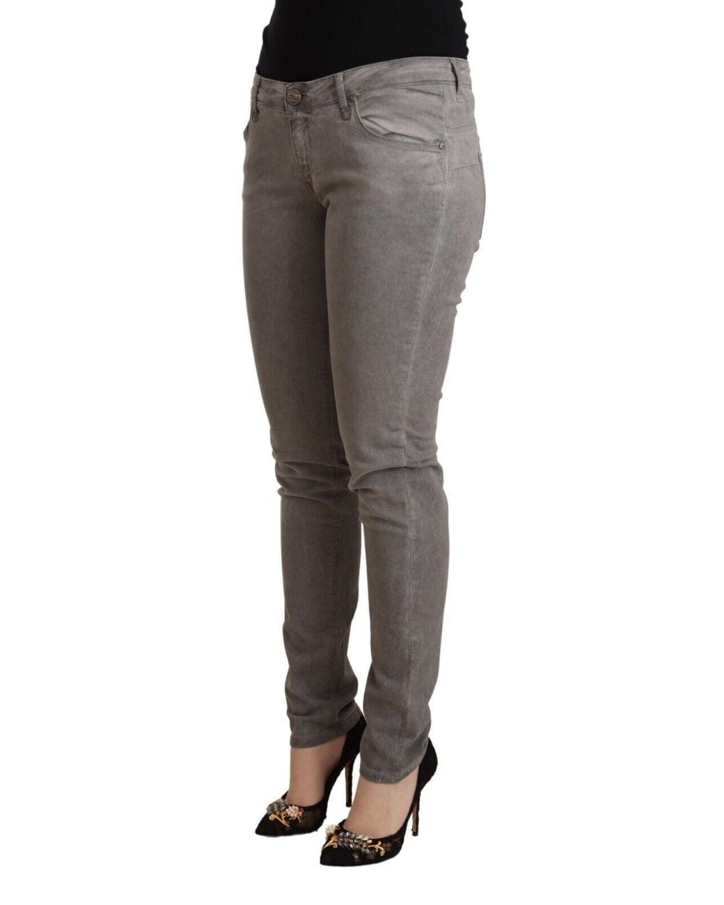Acht Gray Cotton Low Waist Skinny Push Up Denim Jeans