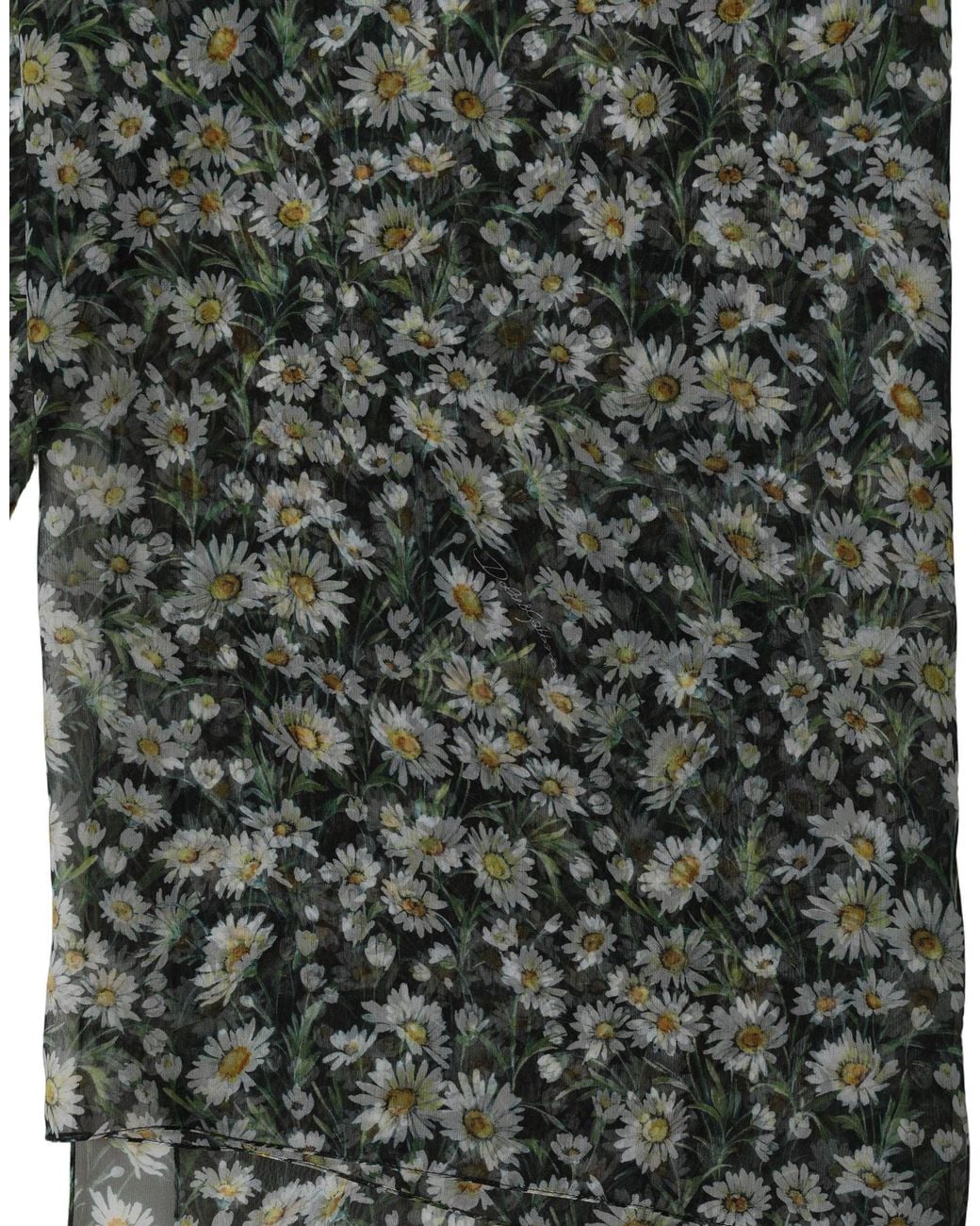 Dolce & Gabbana Green Black Silk Daisy Chiffon Long Stole Scarf